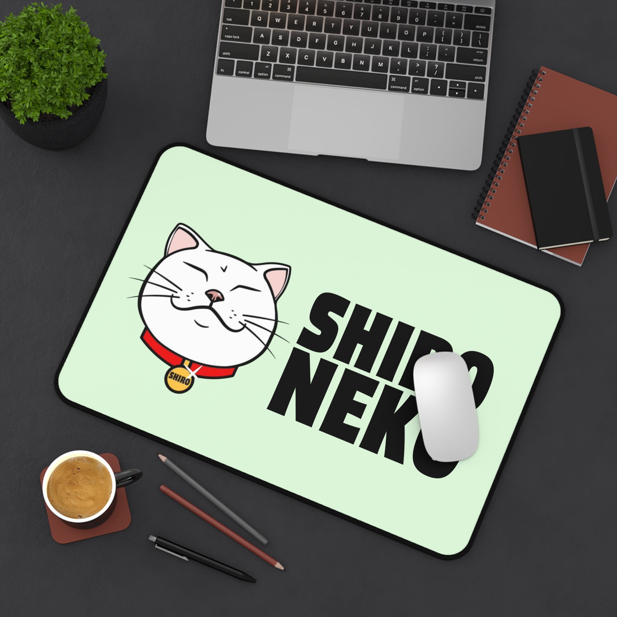 Shiro Neko Desk Mat — Cute White Cat Mousepad for Home Office