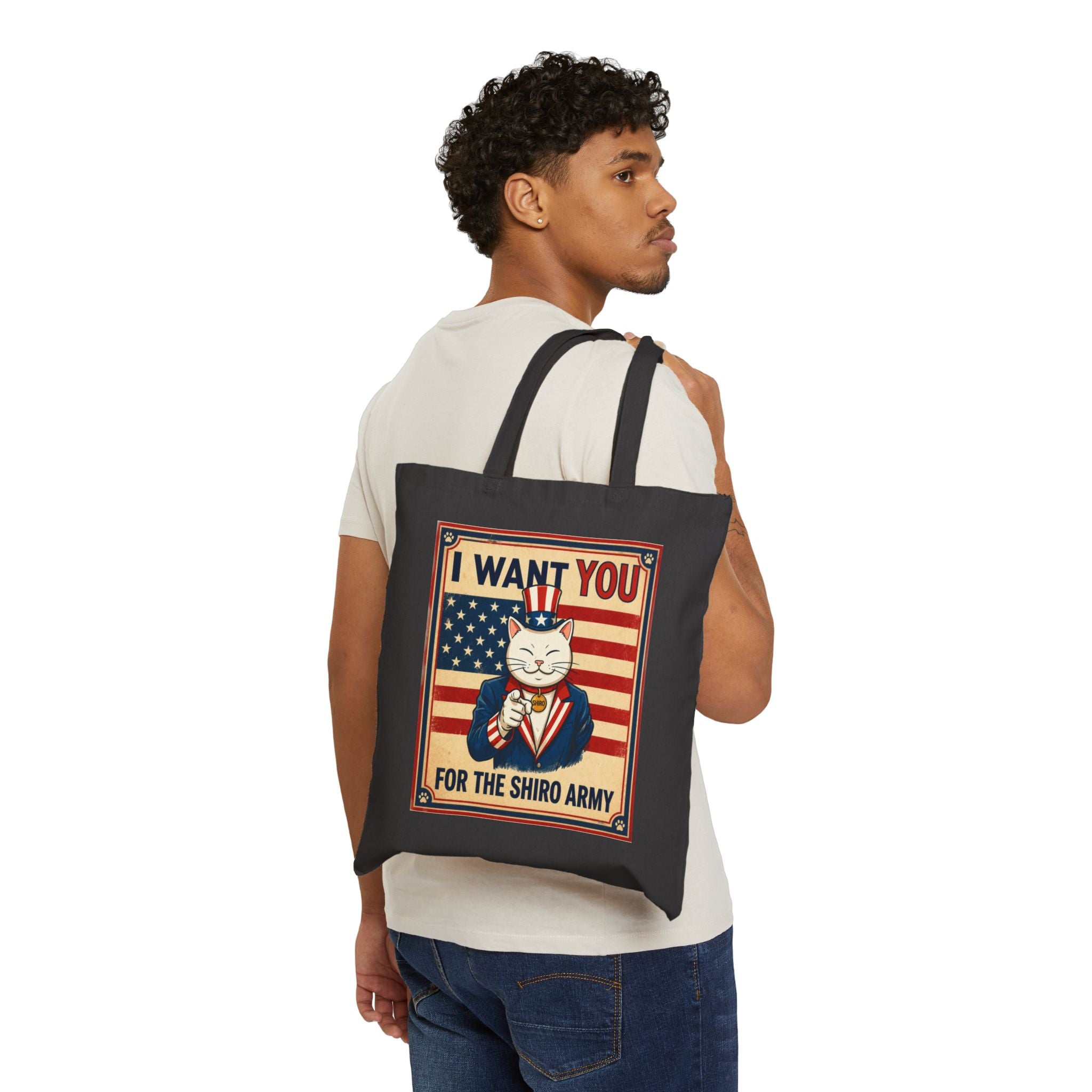Tote Bag — "I Want You for the Shiro Army" Vintage Patriot Cat Canvas Tote